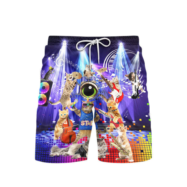 Cat Play Guitar Rocker Music Style Beach Shorts For Men