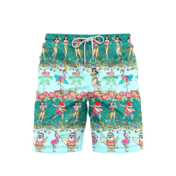 Santa Mele Kalikimaka Christmas Flamingo Beach Shorts For Men