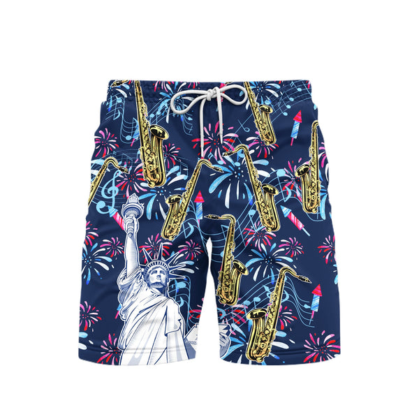 Saxophone Music America Patriot Day Beach Shorts For Men