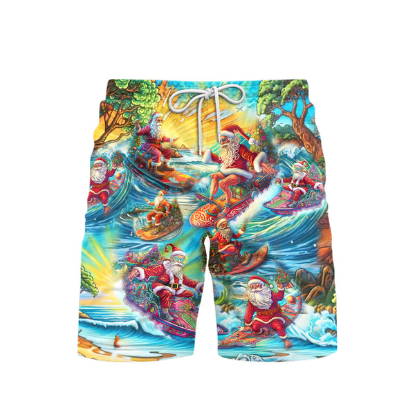 Funny Surfing Santa Christmas In July Beach Shorts For Men
