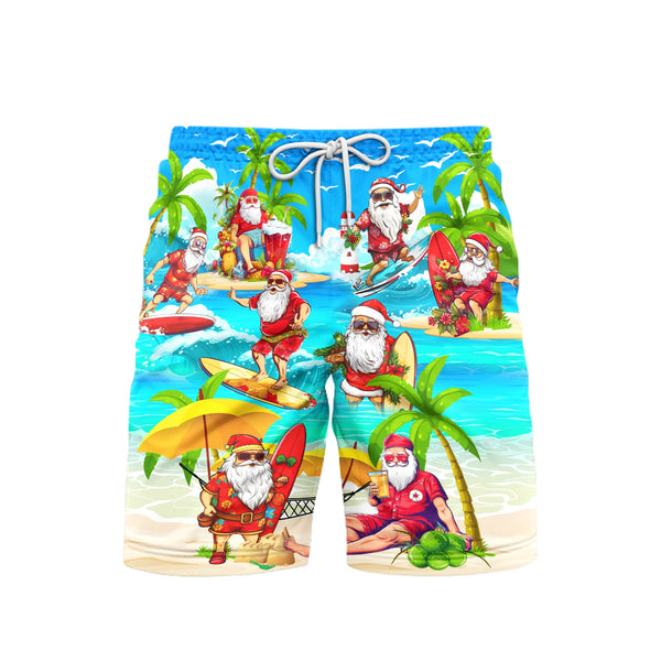 Christmas In July Surfing Santa Keeping The Christmas Spirit Alive Year Round Beach Shorts For Men