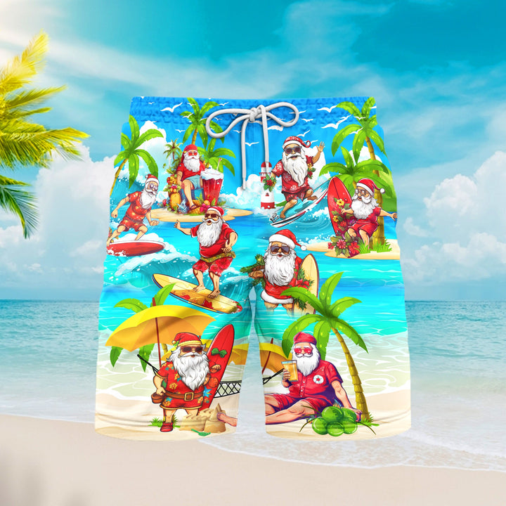 Christmas In July Surfing Santa Keeping The Christmas Spirit Alive Year Round Beach Shorts For Men