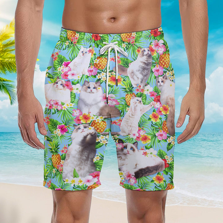 Funny Pagdoll Cat Pinapple Tropical Beach Shorts For Men