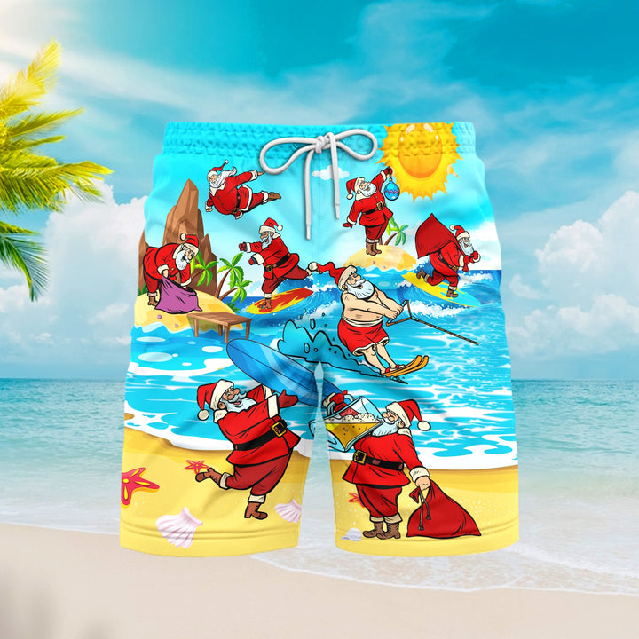 Xmas Is Coming Santa Surfing On Christmas Beach Beach Shorts For Men