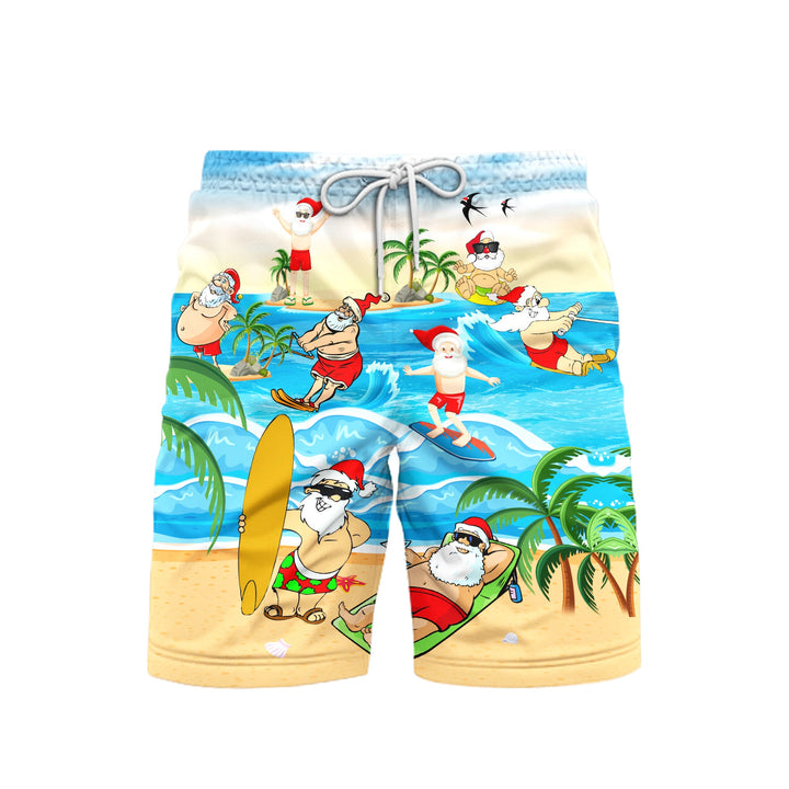 Christmas Santa Surfing On Beach Beach Shorts For Men