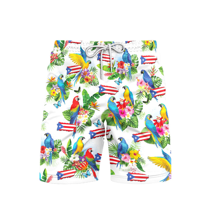 Puerto Rico Parrots Tropical Beach Shorts For Men