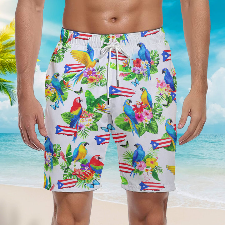 Puerto Rico Parrots Tropical Beach Shorts For Men