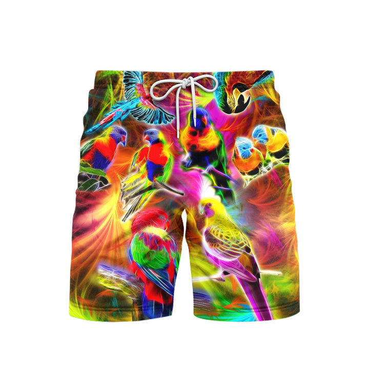 Colorful Parrots Neon Beach Shorts For Men