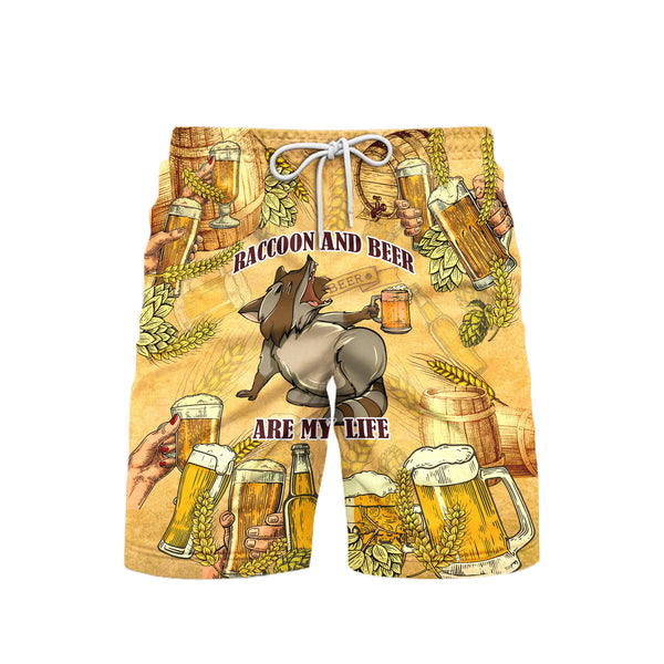 Oktoberfest Raccoon And Beer Are My Life Beach Shorts For Men