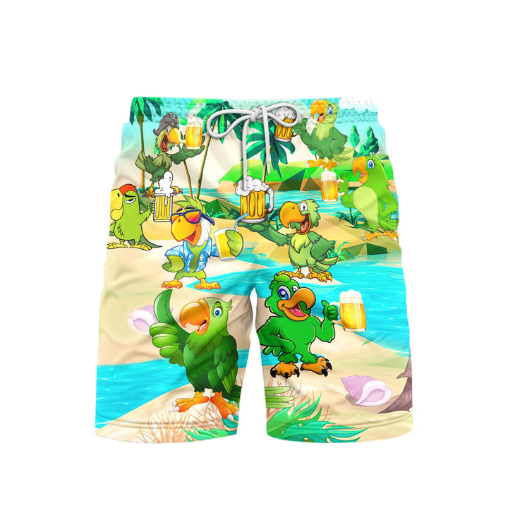 Parrots And Beer In Summer Beach Shorts For Men