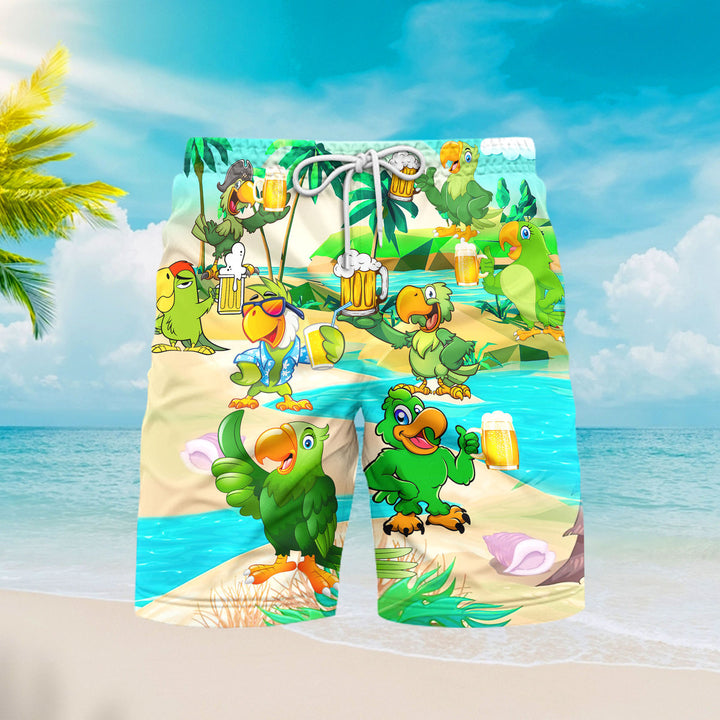 Parrots And Beer In Summer Beach Shorts For Men