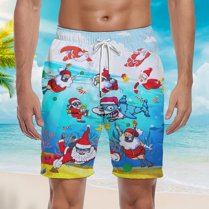 Scuba Diving Santa Claus Christmas Beach Shorts For Men