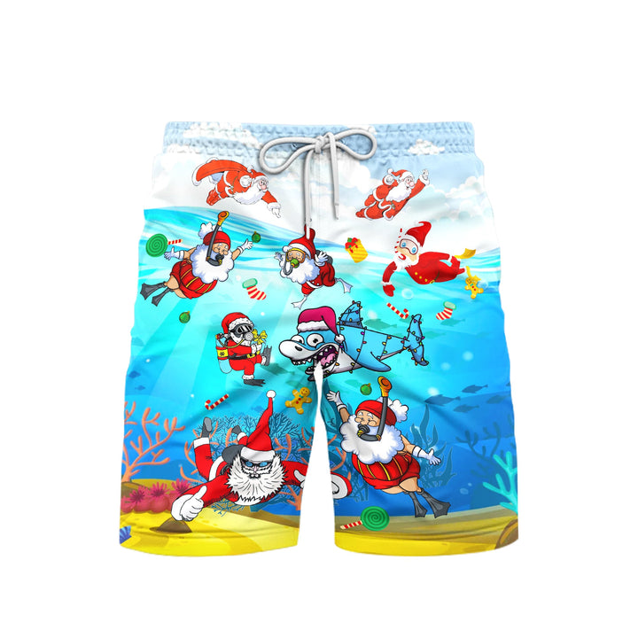 Scuba Diving Santa Claus Christmas Beach Shorts For Men