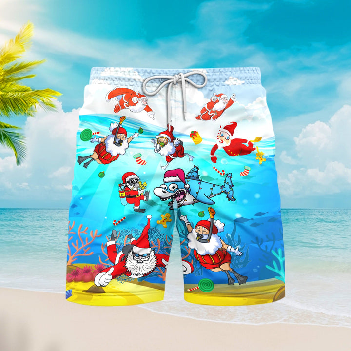 Scuba Diving Santa Claus Christmas Beach Shorts For Men