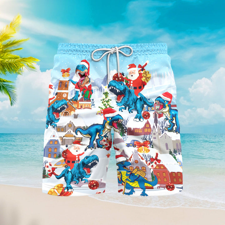 Dinosaur Christmas Beach Shorts For Men