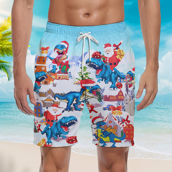 Dinosaur Christmas Beach Shorts For Men