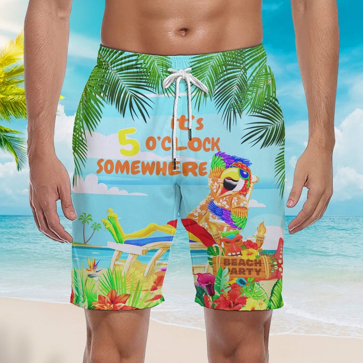 It's 5 O'clock Somewhere Parrot Beach Shorts For Men