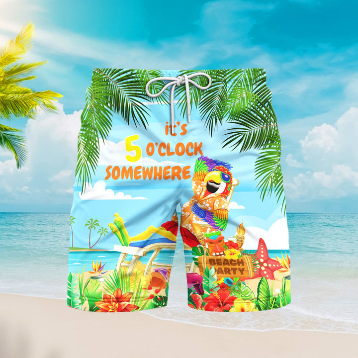 It's 5 O'clock Somewhere Parrot Beach Shorts For Men