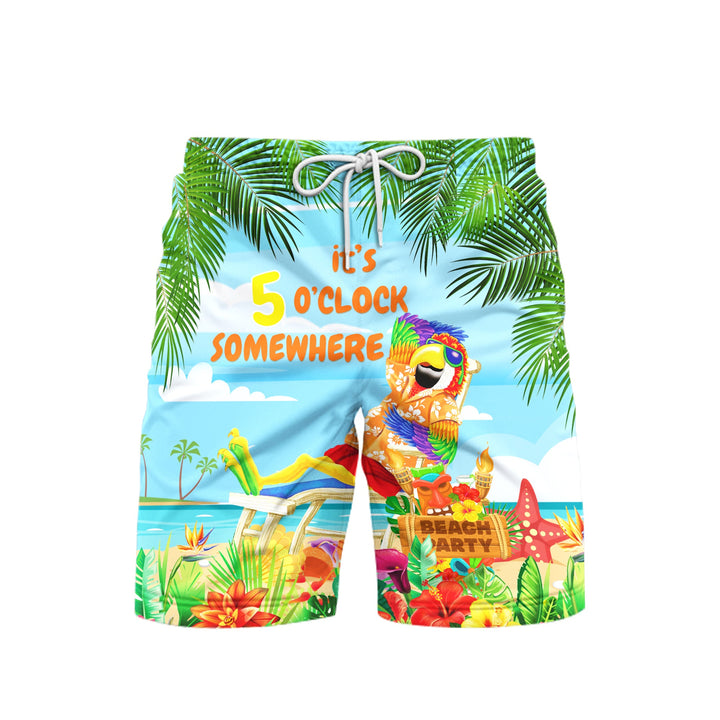 It's 5 O'clock Somewhere Parrot Beach Shorts For Men