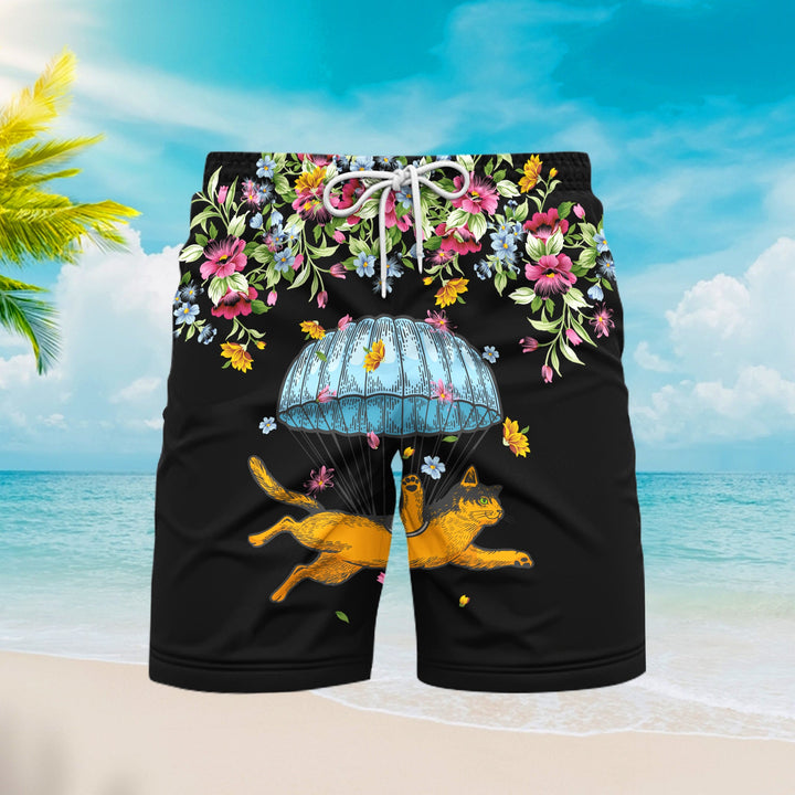 Catdiver Floral Love Skydiving Beach Shorts For Men