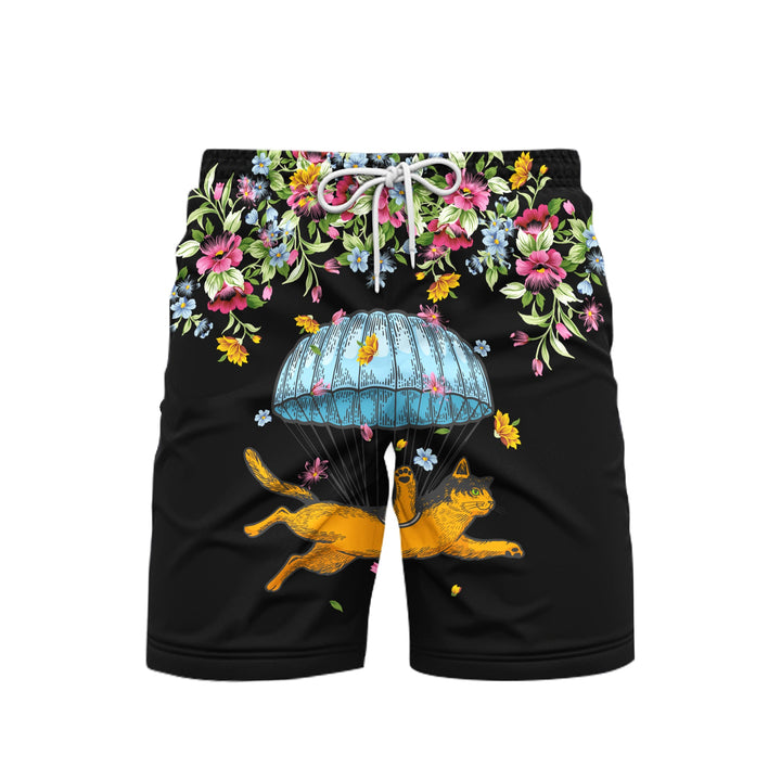 Catdiver Floral Love Skydiving Beach Shorts For Men