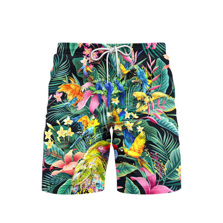 Tropical Parrots Beach Shorts For Men