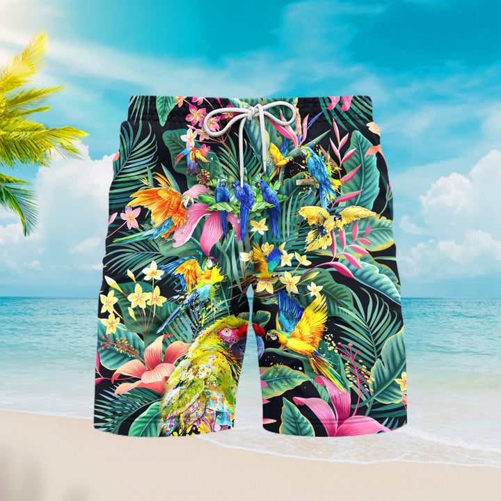 Tropical Parrots Beach Shorts For Men