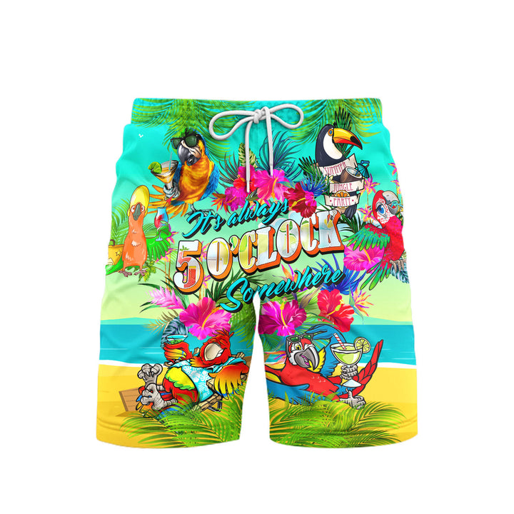 Parrots It's Five O'clock Somewhere Margarita Cocktails Tropical Beach Shorts For Men