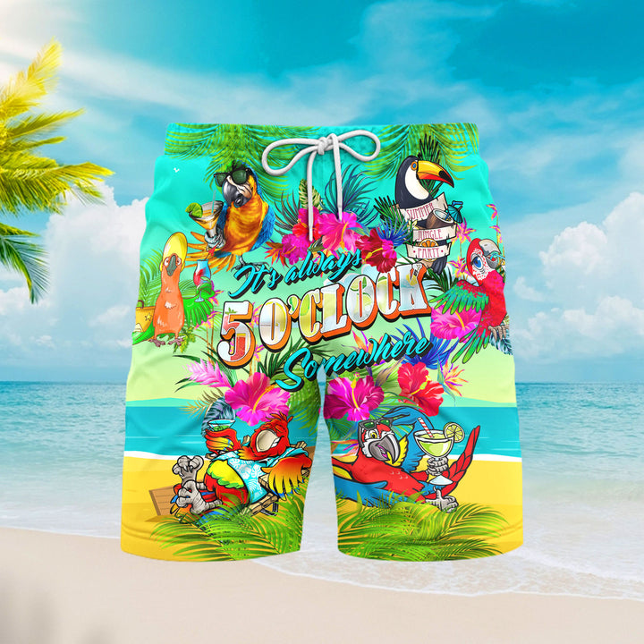 Parrots It's Five O'clock Somewhere Margarita Cocktails Tropical Beach Shorts For Men