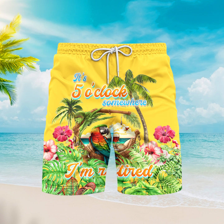 Men'S It's 5 O'clock Somewhere Parrot Beach Shorts For Men
