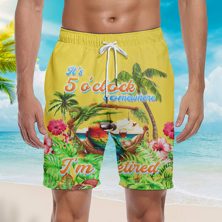 Men'S It's 5 O'clock Somewhere Parrot Beach Shorts For Men