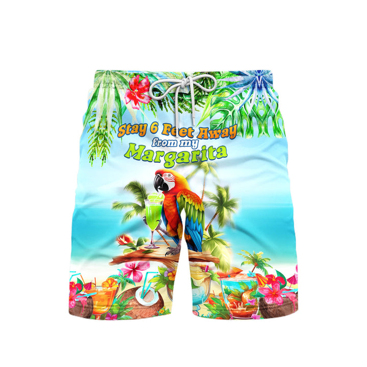 Stay 6 Feet Away From My Margarita Parrot Tropical Beach Shorts For Men