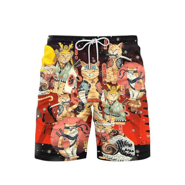 Sushi Samurai Master Cats Beach Shorts For Men