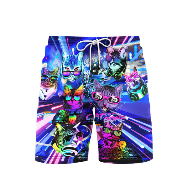 Cool Cats Play DJ Music Beach Shorts For Men