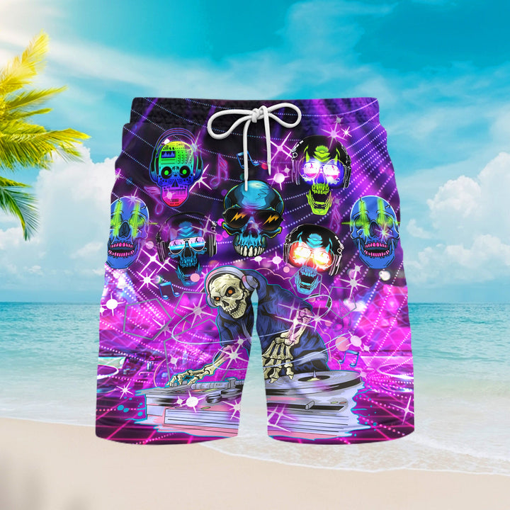 Skull DJ Music Party Beach Shorts For Men