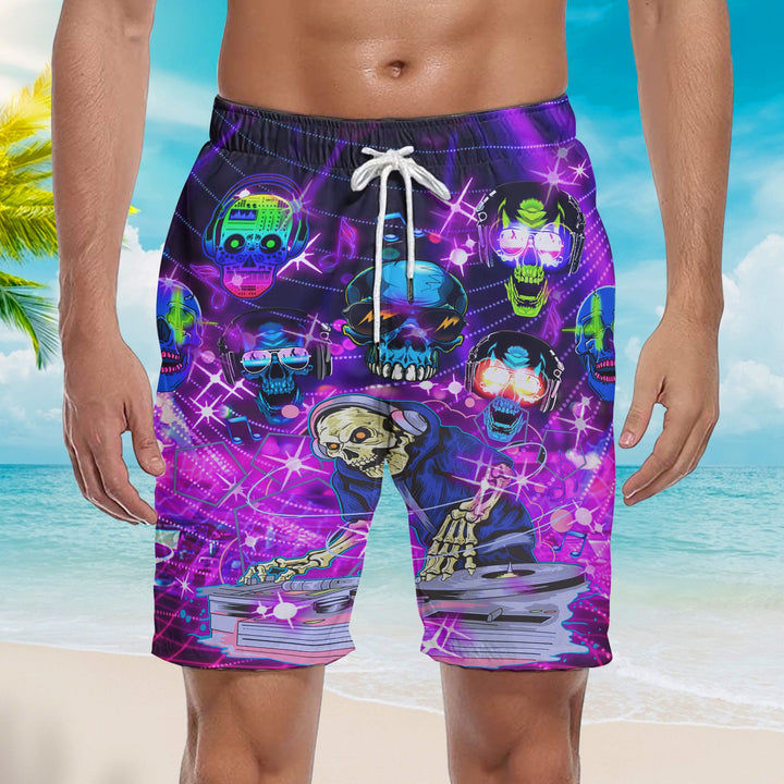 Skull DJ Music Party Beach Shorts For Men