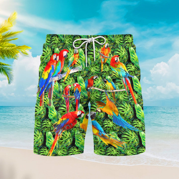 Vintage Parrots Beach Shorts For Men