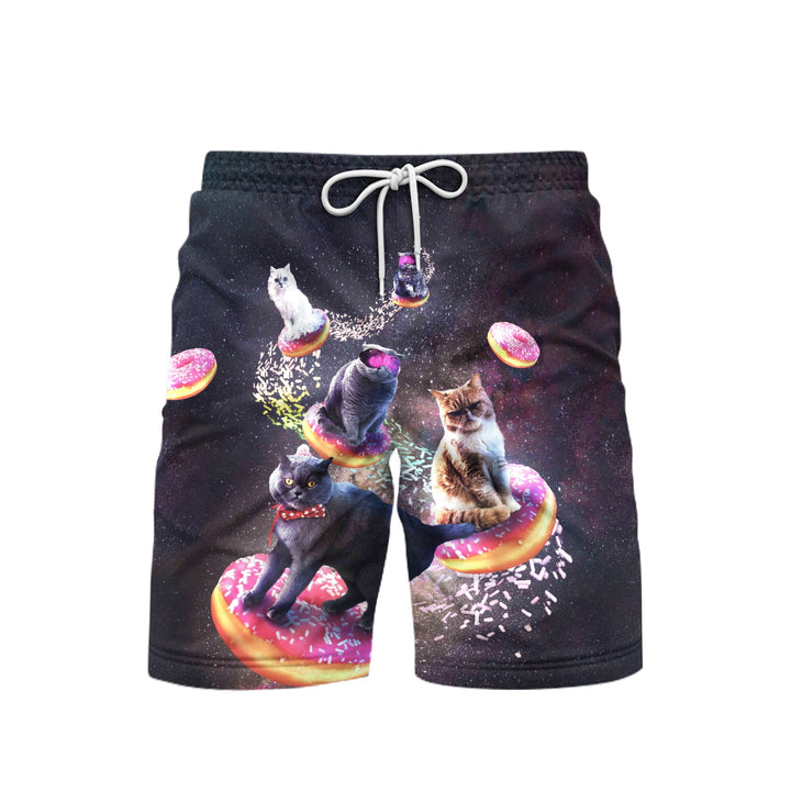 Funny Cat In Space Donuts Beach Shorts For Men