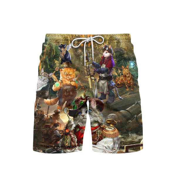 Steampunk Cats Beach Shorts For Men