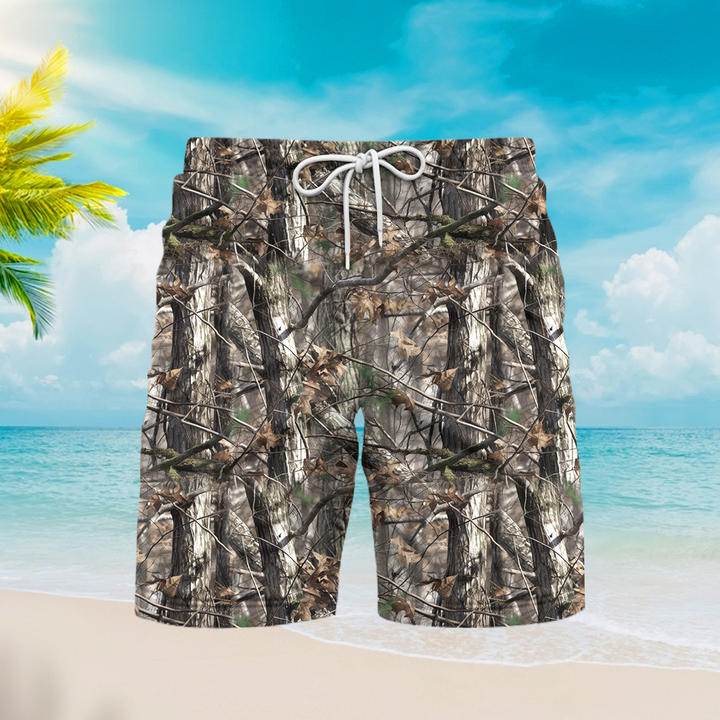 Camo Camouflage Tree Vintage Beach Shorts For Men