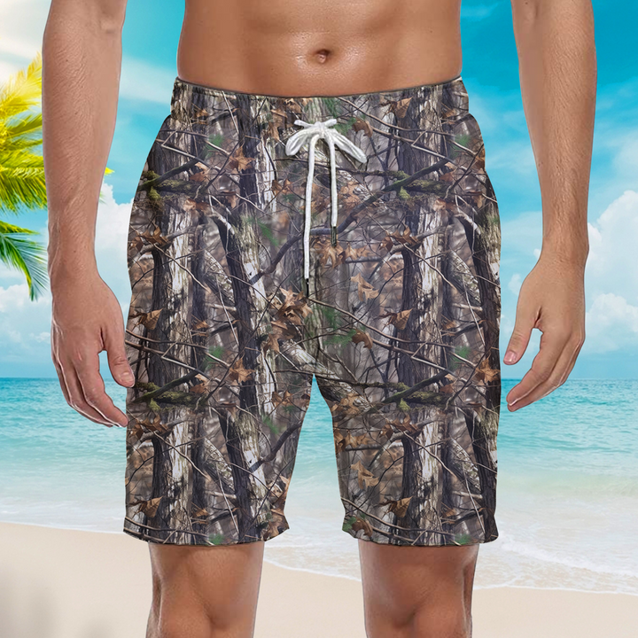 Camo Camouflage Tree Vintage Beach Shorts For Men