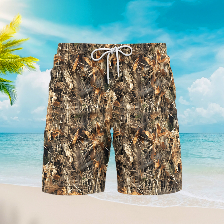 Retro Camo Camouflage Tree Beach Shorts For Men