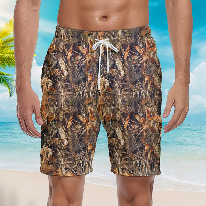 Retro Camo Camouflage Tree Beach Shorts For Men