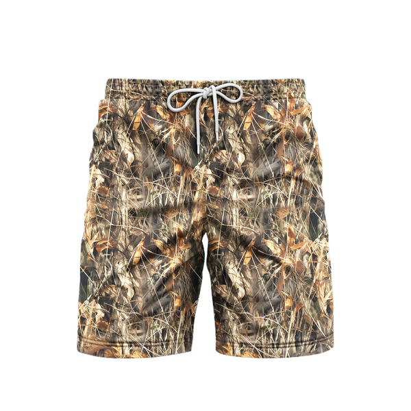 Retro Camo Camouflage Tree Beach Shorts For Men