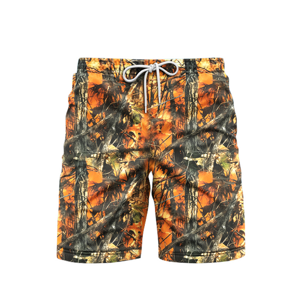 Orange Camo Vintage Camouflage Beach Shorts For Men