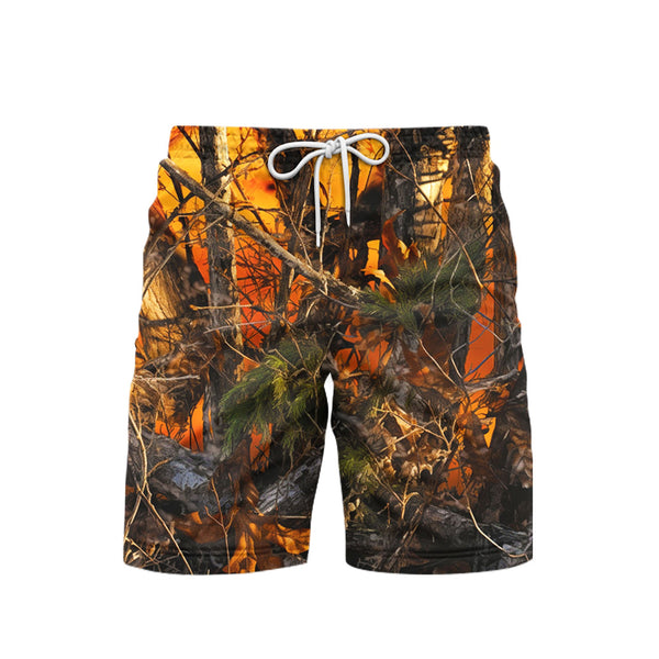 Bright Orange Camo Camouflage Beach Shorts For Men