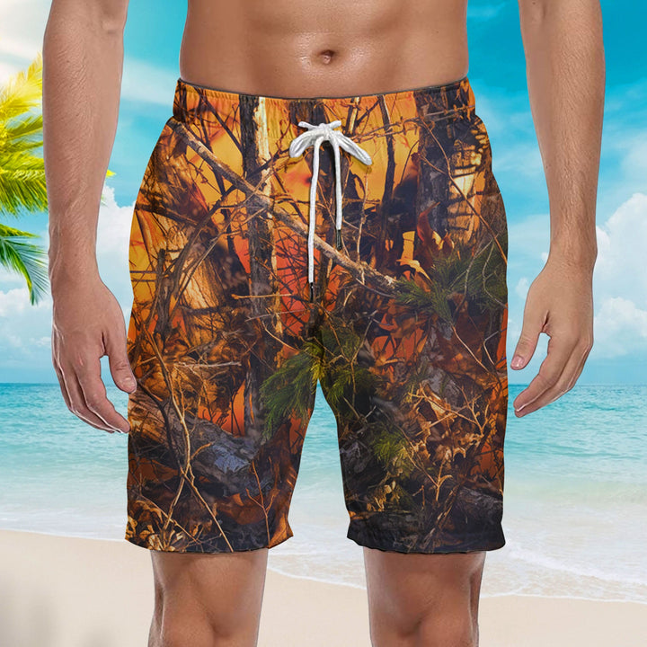 Bright Orange Camo Camouflage Beach Shorts For Men