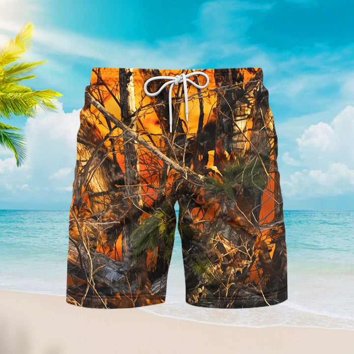 Bright Orange Camo Camouflage Beach Shorts For Men