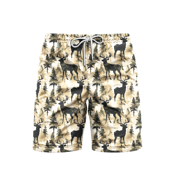 Vintage Deer Camouflage Camo Pattern Beach Shorts For Men