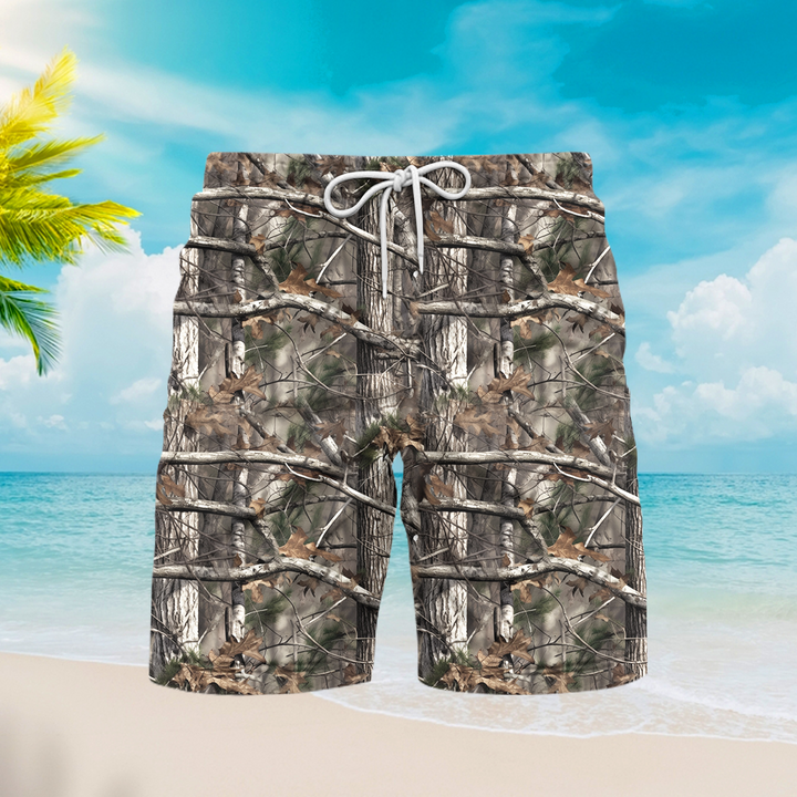 Camo Camouflage Tree Beach Shorts For Men